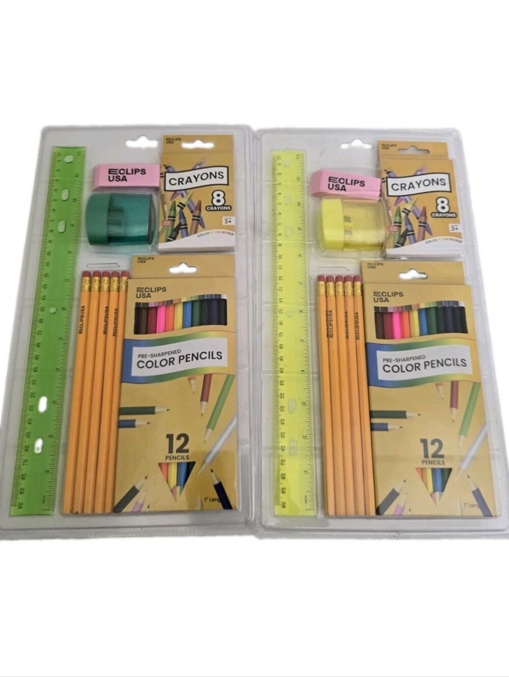 E CLIPS usa School Supplies Kit lot of 2 Crayons Pencils Ruler